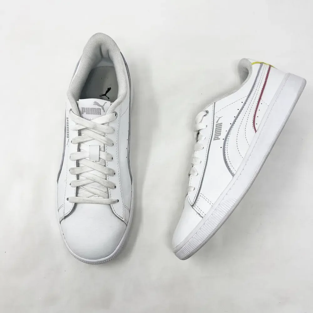 [PUMA] White Vikky V2 Leather Lace Up Casual Sneakers Soft Foam Comfortable Sz 8